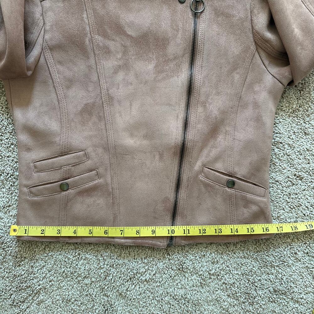 Haute Monde Suede Moto Jacket Faux Vegan Zip Pockets Blush Mauve Women's Small - Picture 11 of 12